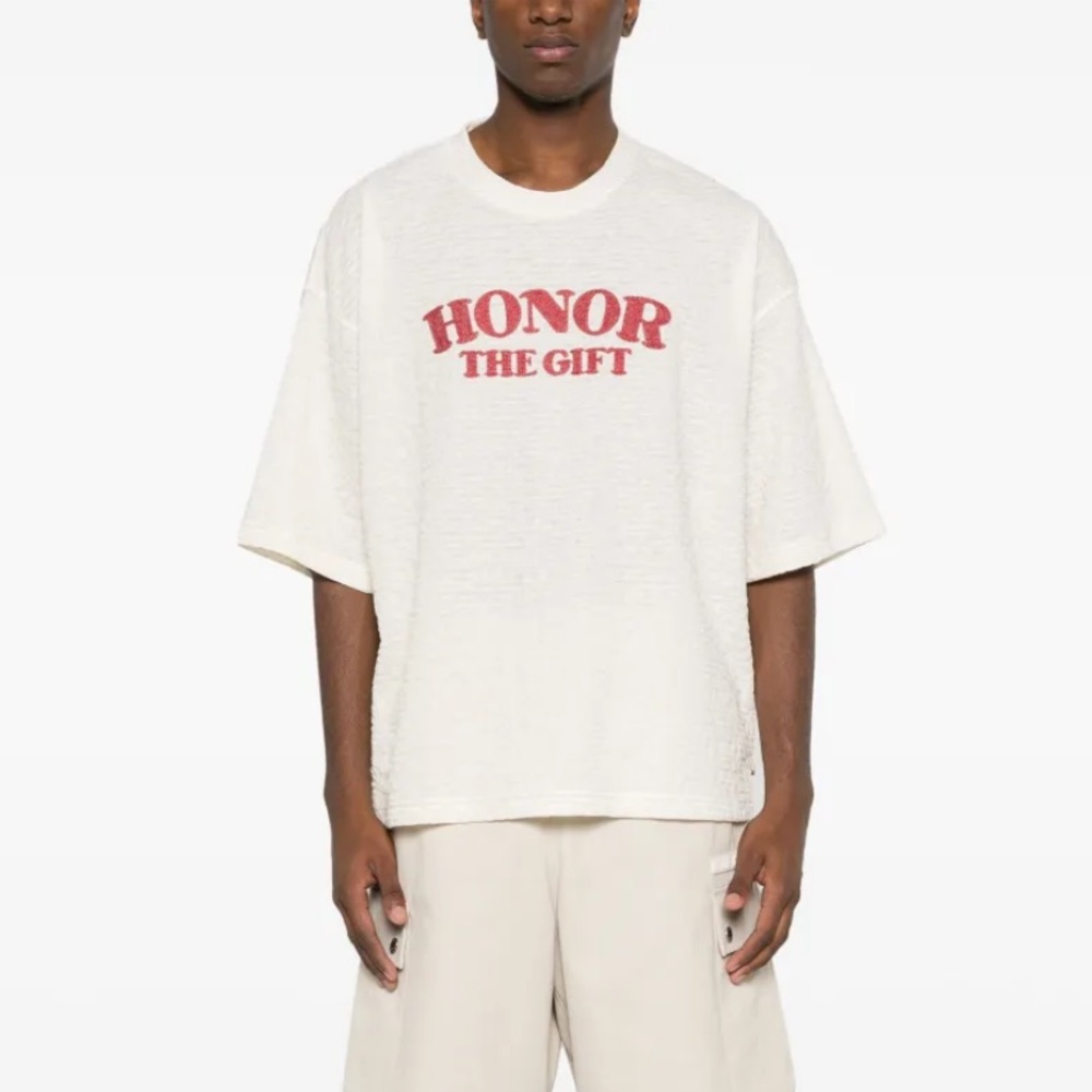 Honor The Gift Bone textured stripe box tee M